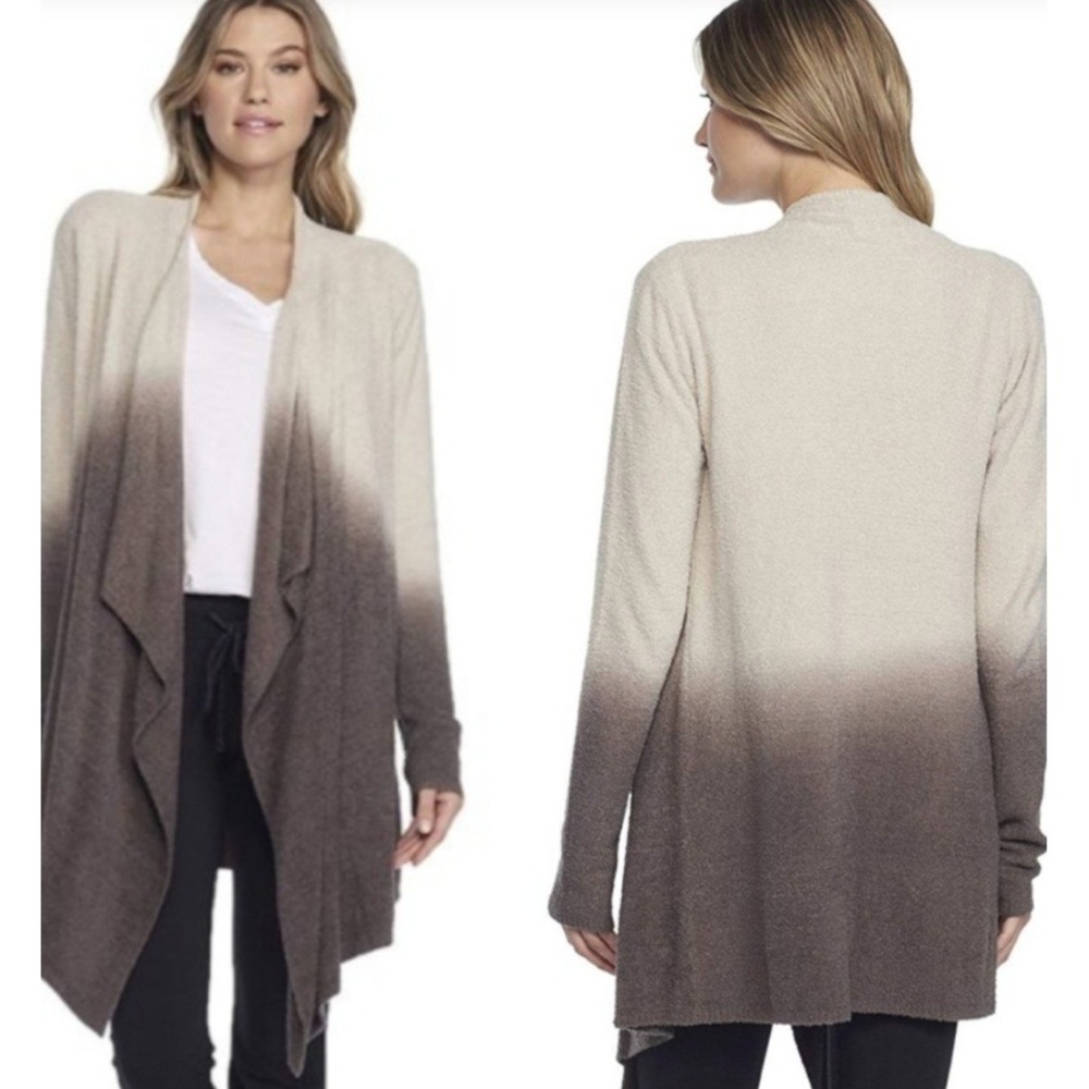 Barefoot Dreams CozyChic Lite Calypso Wrap Cardigan Ombre Dip Dye Brown Tan L/XL